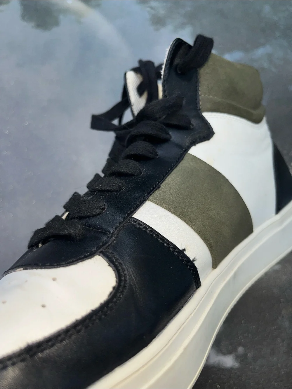 Abound Men's Mr. Jared High-Top Sneakers in Black, White & Olive Suede 13M